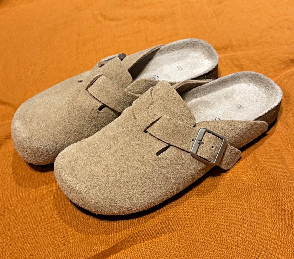 Quince Women’s Water Repellant Suede Clog Mule Shoe Buckle Strap Beige Dune US 8